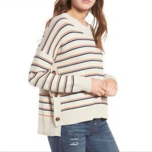 MADEWELL Women's Brownstone Side-Button Striped Sweater Size XS